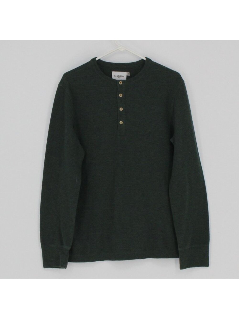 6 Goodfellow Green Long-Sleeve Shirt Men Size M Henley Cotton Blend